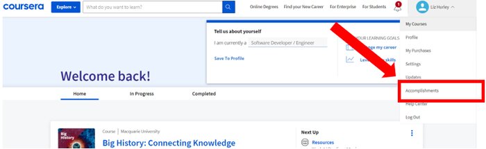 Where to find your Coursera Certificate