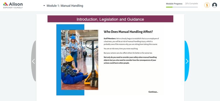manual handling in the workplace Alison course
