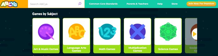 ABCya games subjects screen