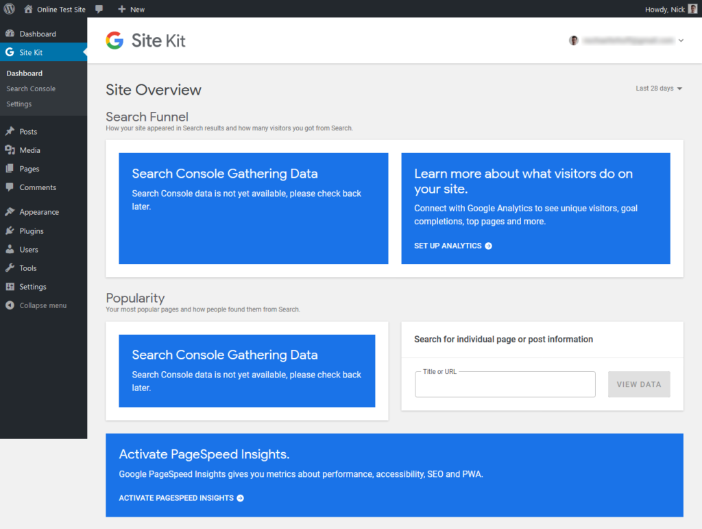 google site kit dashboard