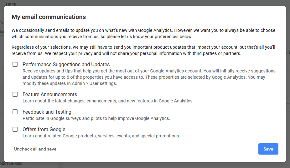 configure google analytics email communication