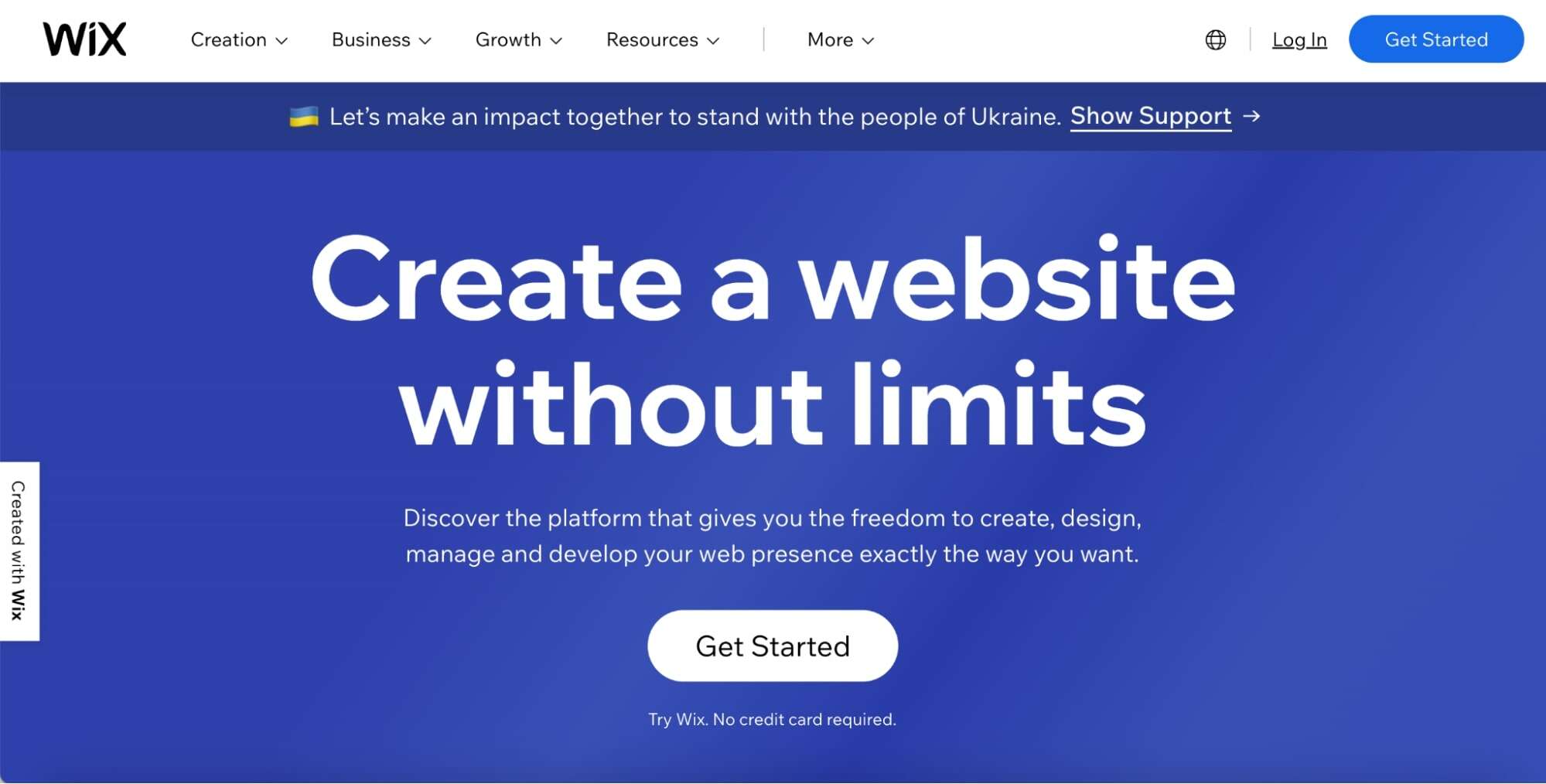 Wix homepage.